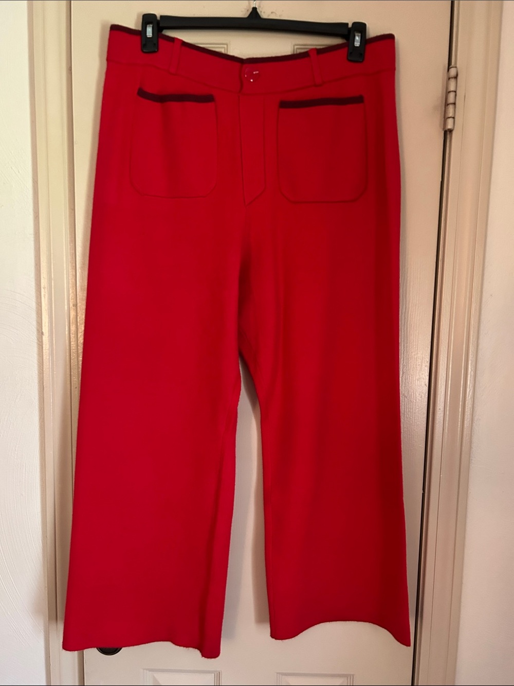 Anthropologie Wide-Leg Pants in Bright Red with Black Trim
